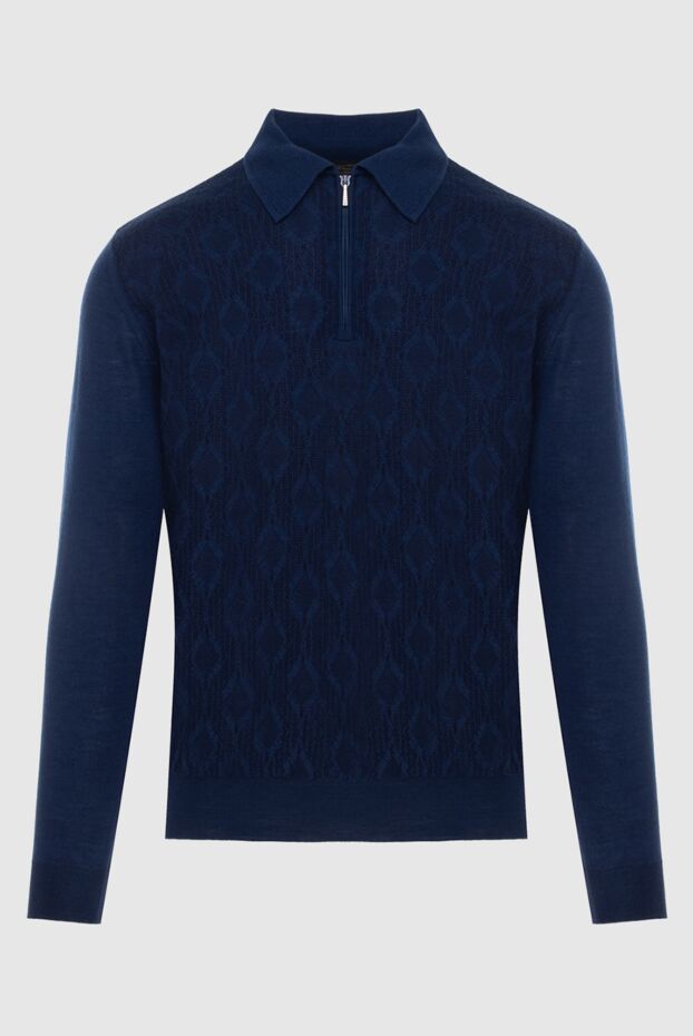 Cesare di Napoli men's long sleeve blue polo shirt with abstract pattern 171400 - photo 1