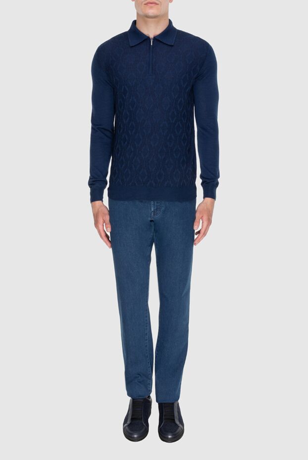 Cesare di Napoli men's long sleeve blue polo shirt with abstract pattern 171400 - photo 2