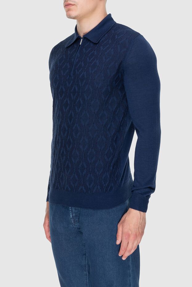 Cesare di Napoli men's long sleeve blue polo shirt with abstract pattern 171400 - photo 3