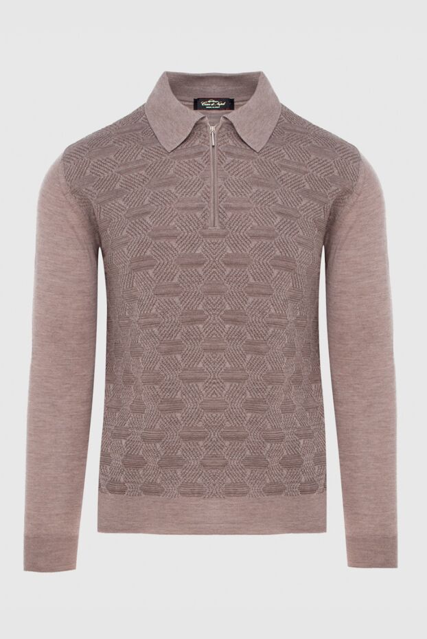 Cesare di Napoli men's long sleeve beige polo shirt with abstract textured pattern 171401 - photo 1