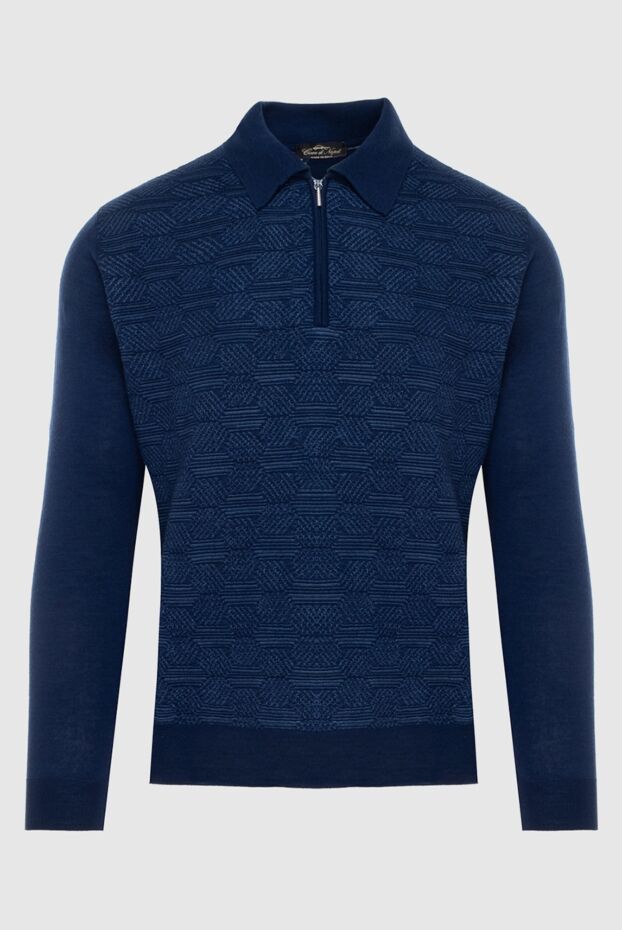 Cesare di Napoli men's long sleeve blue polo shirt with abstract textured pattern 171402 - photo 1