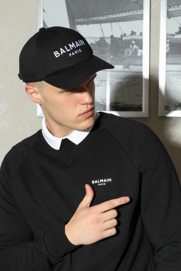Balmain кепка хлопковая черная с контрастным логотипом мужская 171507 - фото 2