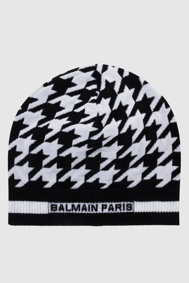Balmain контрастты сәндік элементтері мен логотипі бар қара жүннен жасалған бас киім әйелдерге арналған 171515 - фото 1