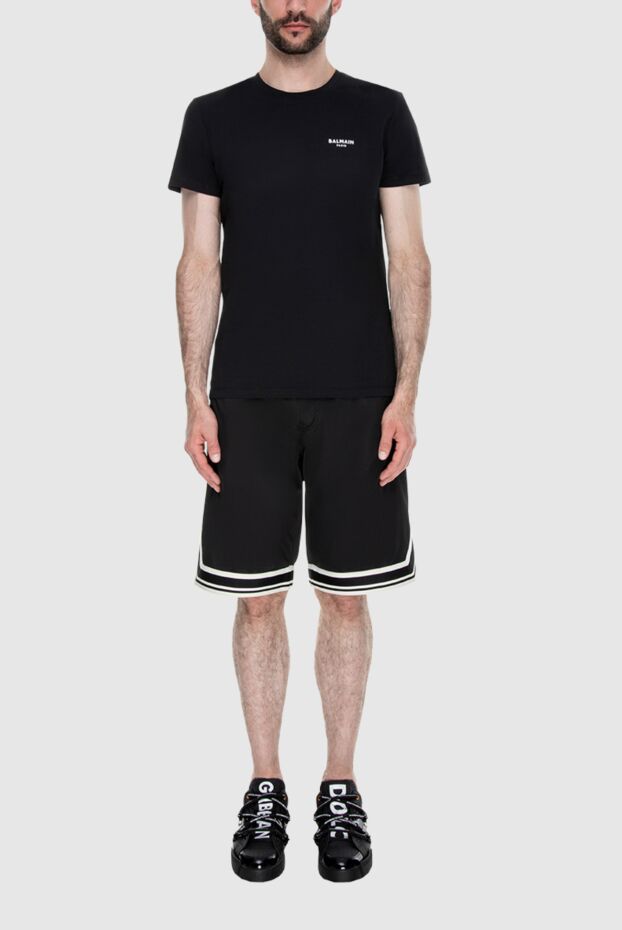 Balmain black cotton t-shirt with contrast brand logo men's 171520 - photo 2