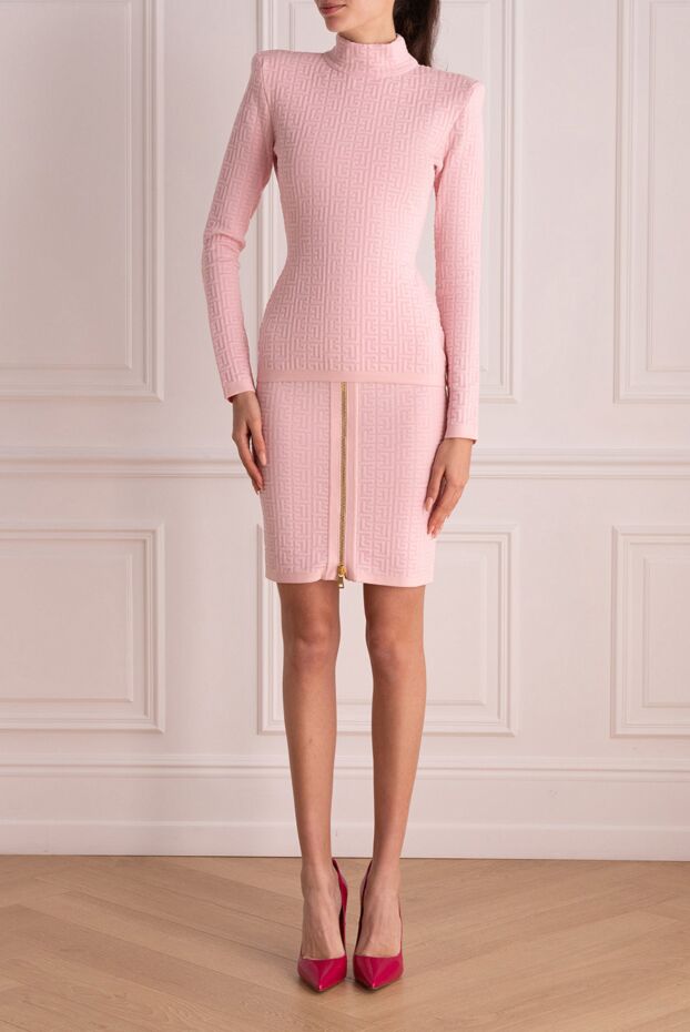 Balmain розовый костюм с юбкой-карандаш и жакетом с длинным рукавом
 171540 - фото 2