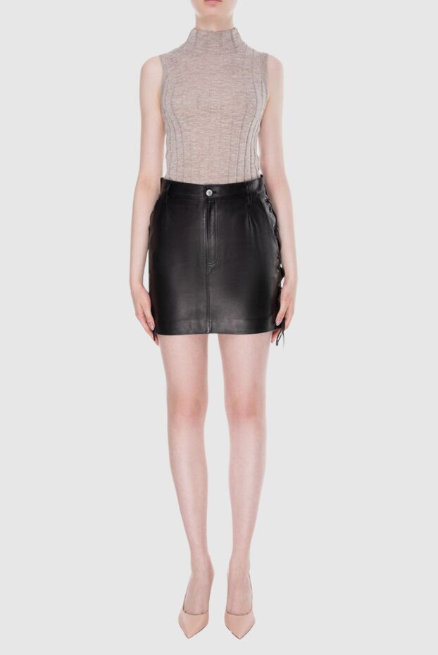 Magda Butrym women black leather mini skirt with lacing 171567 - photo 2