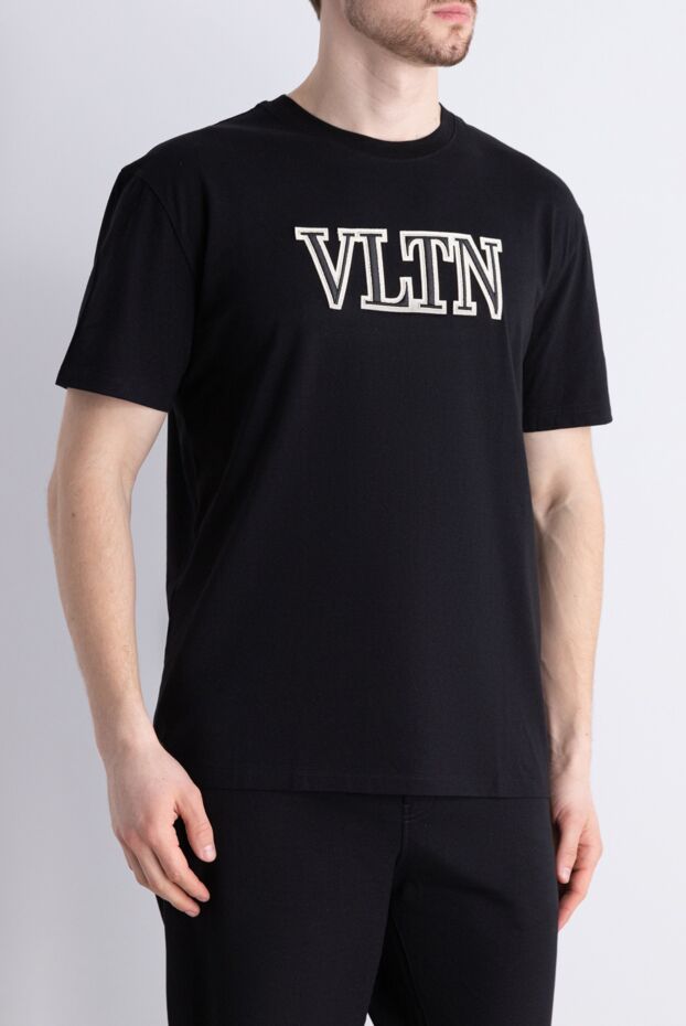 Valentino үлкен vltn логотипі бар ерлерге арналған қара мақта-матадан жасалған футболка 171649 - фото 3