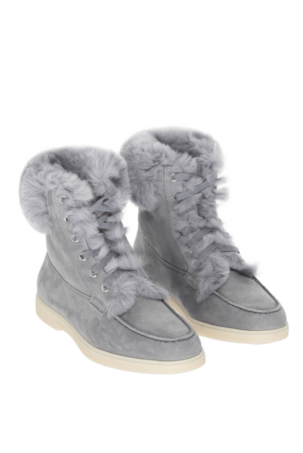 Santoni women's gray boots made of leather and fur 171667 - photo 3