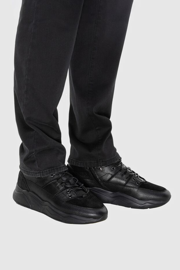 Doucal`s winter black leather and suede sneakers with fur lining
 171752 - photo 2