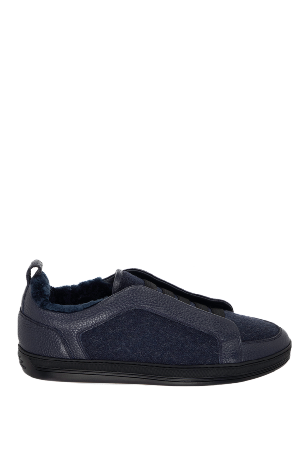 Doucal`s blue men's wool and fur snickers 171761 - photo 1