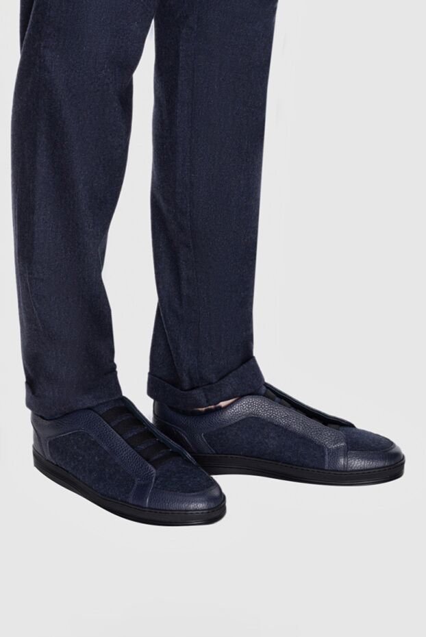 Doucal`s blue men's wool and fur snickers 171761 - photo 2