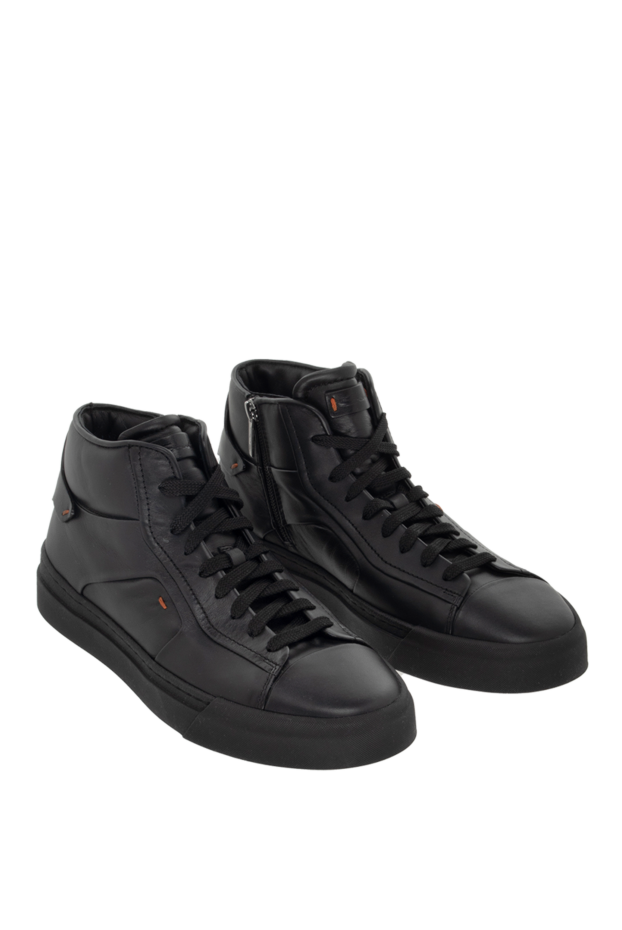 Santoni high-top leather sneakers in black with a simple design 171776 - photo 3