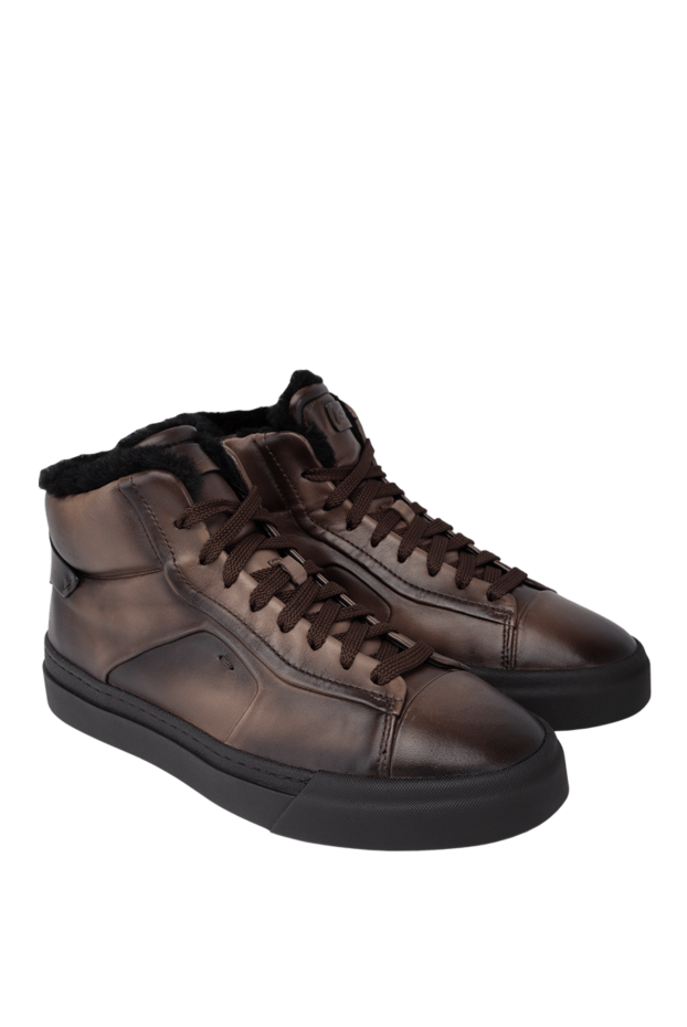 Santoni кроссовки из кожи коричневые мужские 171780 - фото 3