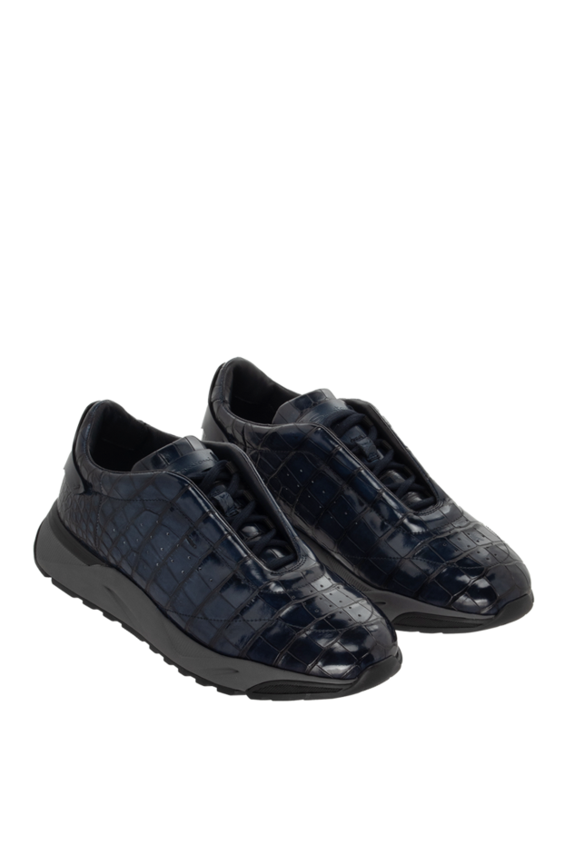 Santoni мужские синие кроссовки из кожи крокодила 171794 - фото 3