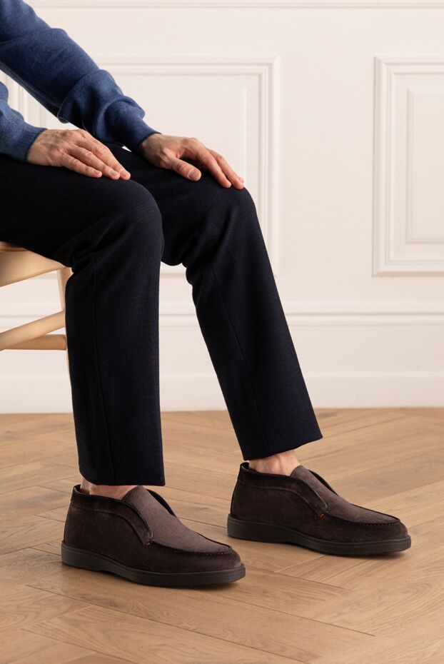 Santoni тёмно-коричневые нубуковые лоферы мужские на меху

 171796 - фото 2