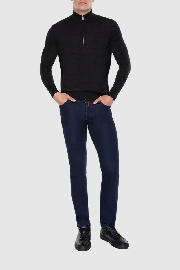 Kiton қара сұр түсті табиғи жүннен жасалған биік жағасы бар қарапайым тройер 171836 - фото 2