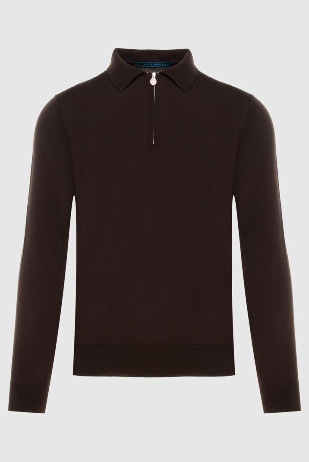 Dark brown wool polo shirt with zip and turn-down collar
- photo 1