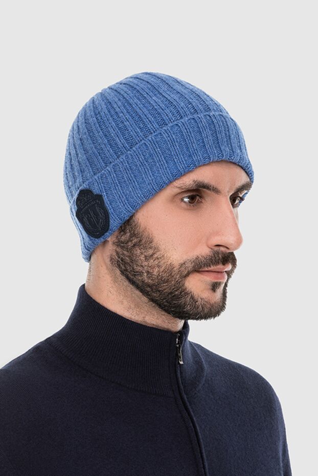 Billionaire blue knitted hat made of natural cashmere with a branded patch
 171967 - photo 3