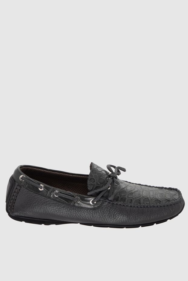 Cesare di Napoli gray leather deck shoes with alligator leather inserts for men 171977 - photo 1