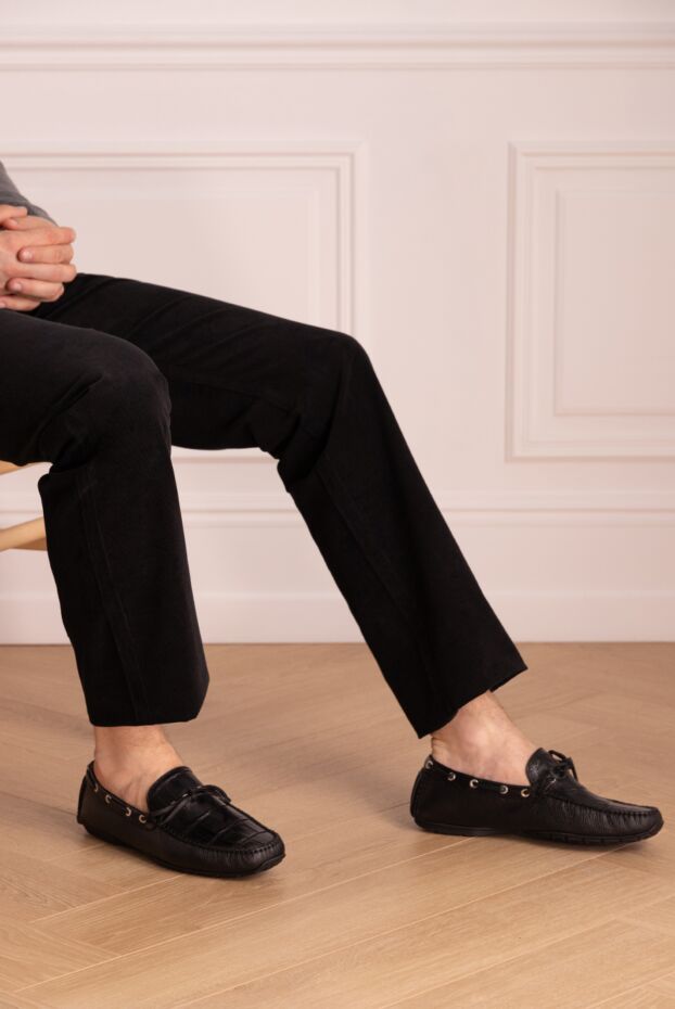 Cesare di Napoli men's moccasins made of genuine leather and alligator leather black 171978 - photo 2