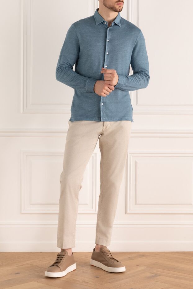 Gran Sasso blue linen and elastane shirt for men 172027 - photo 2