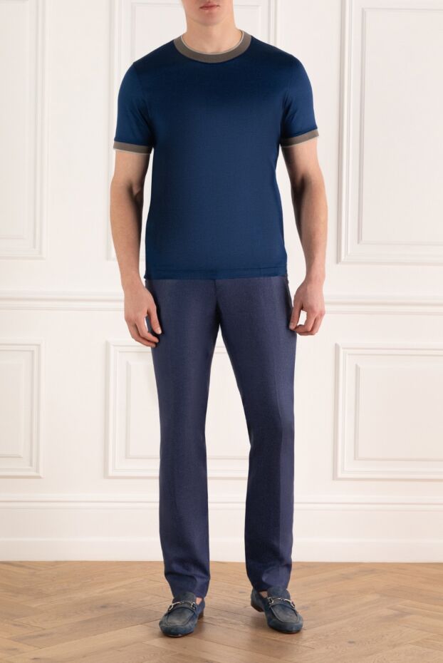 Gran Sasso blue cotton t-shirt with contrast piping men's 172068 - photo 2