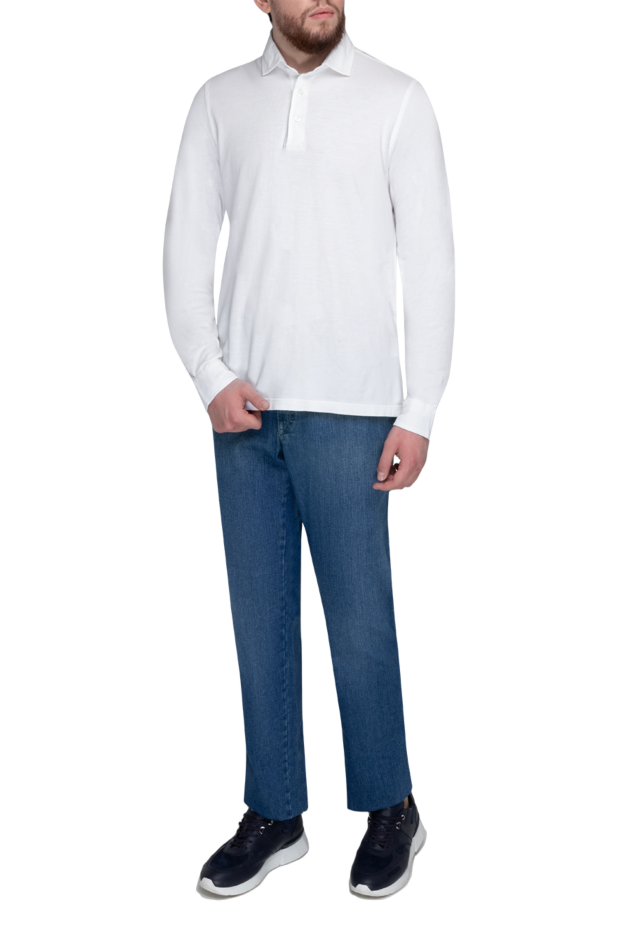 Gran Sasso men's white cotton polo shirt with long sleeves 172121 - photo 2
