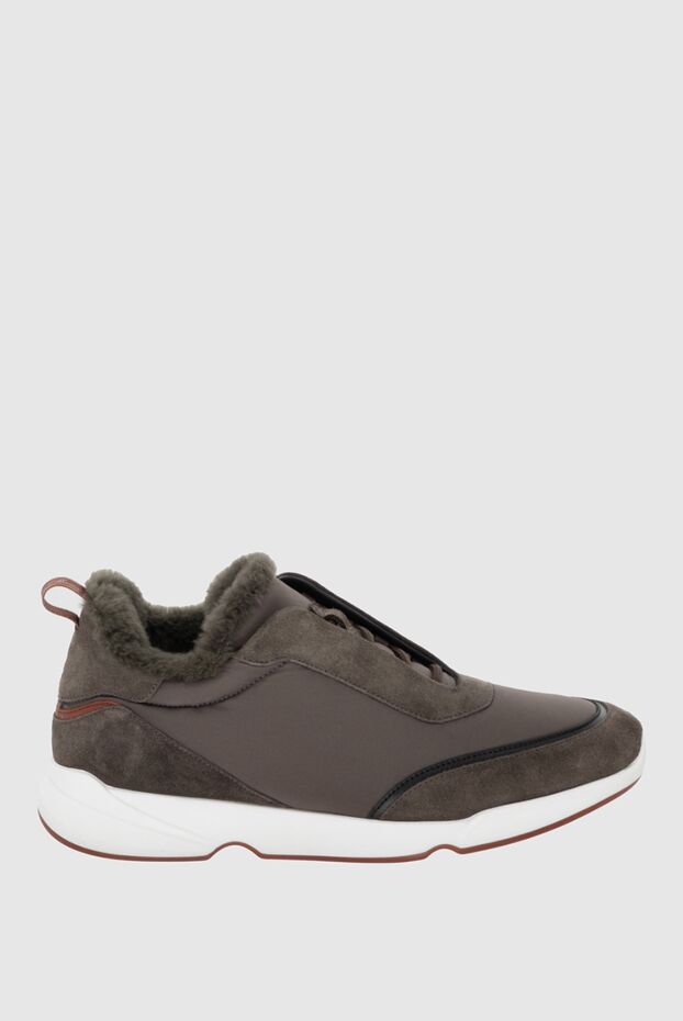 Loro Piana кроссовки из замши и текстиля коричневые мужские 172202 - фото 1