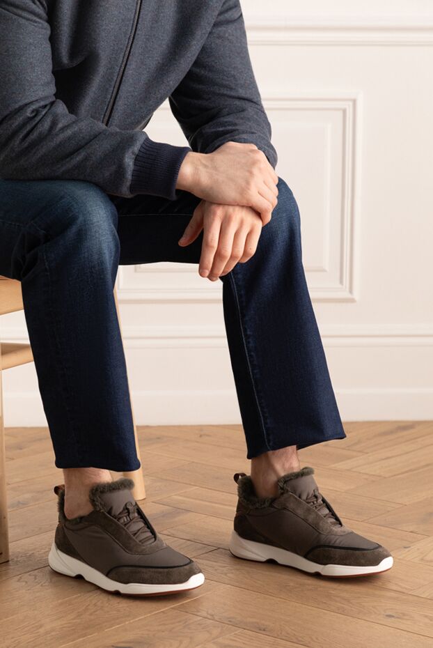 Loro Piana кроссовки из замши и текстиля коричневые мужские 172202 - фото 3