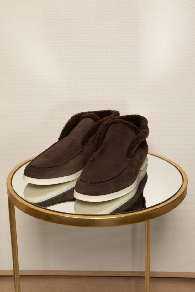 Loro Piana коричневые мужские зимние лоферы из замши на меху
 172204 - фото 2