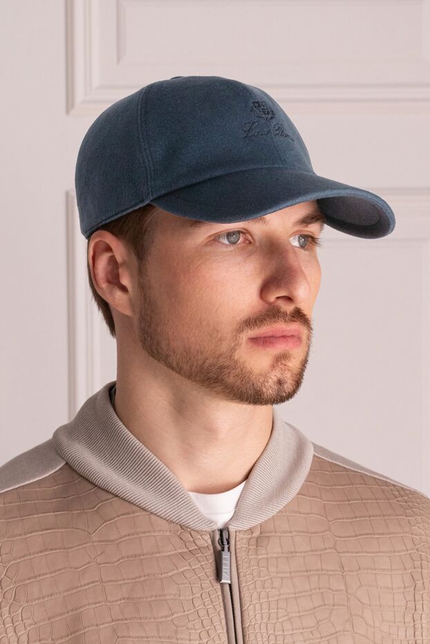 Loro Piana кепка кашемировая синяя с контрастным вышитым логотипом мужская 172220 - фото 2