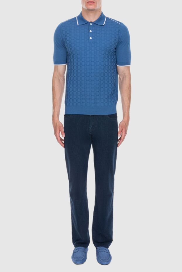 Zilli textured patterned blue polo shirt with light piping men's 172274 - photo 2