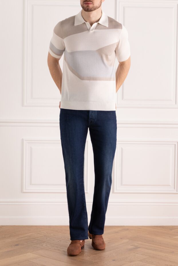 Zilli поло белое с контрастными фигурными вставками мужское 172277 - фото 2