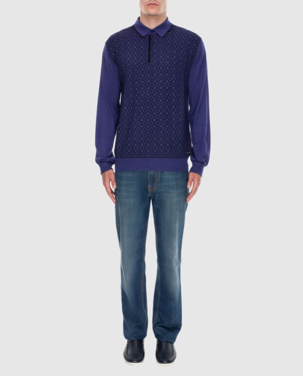 Stefano Ricci men's purple long sleeve polo shirt with jacquard insert 172337 - photo 2