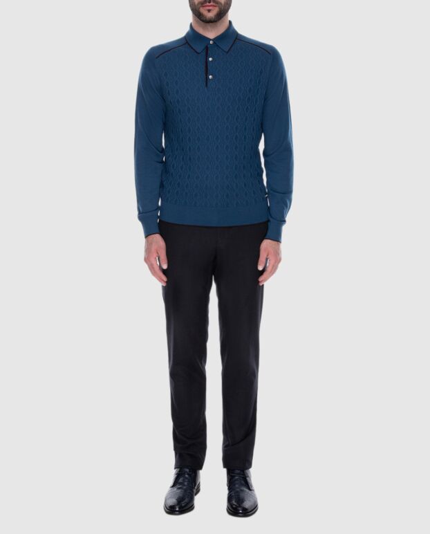 Stefano Ricci men's blue long sleeve polo shirt with a raised pattern 172338 - photo 2
