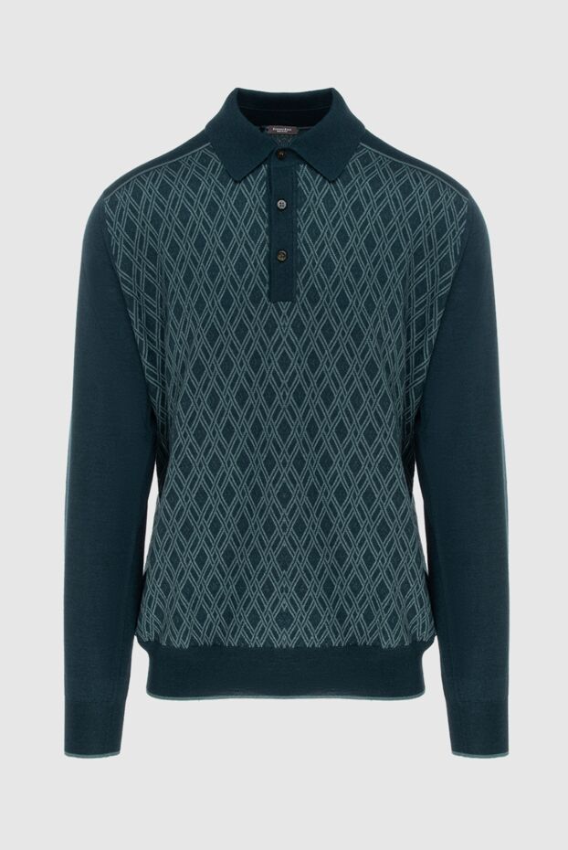 Stefano Ricci long sleeve silk and cashmere polo shirt in emerald green with graphic pattern 172340 - photo 1