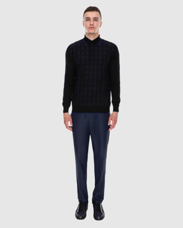 Stefano Ricci black knitted polo shirt with contrasting geometric knit 172341 - photo 2