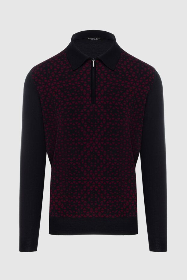 Cesare di Napoli men's long sleeve black polo shirt with contrast geometric pattern 172466 - photo 1