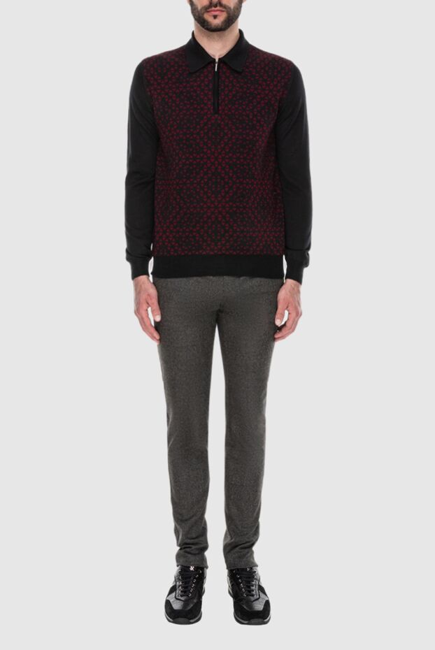Cesare di Napoli men's long sleeve black polo shirt with contrast geometric pattern 172466 - photo 2