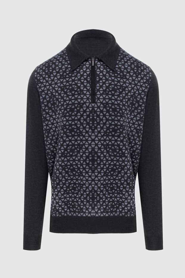 Cesare di Napoli men's long sleeve black polo shirt with light geometric pattern 172468 - photo 1