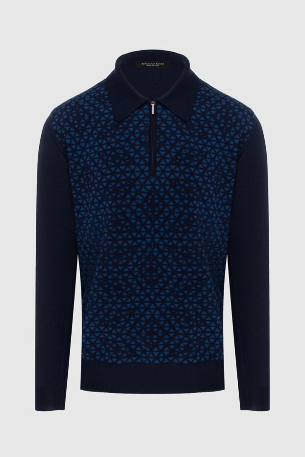 Cesare di Napoli men's long sleeve dark blue polo shirt with geometric pattern 172469 - photo 1