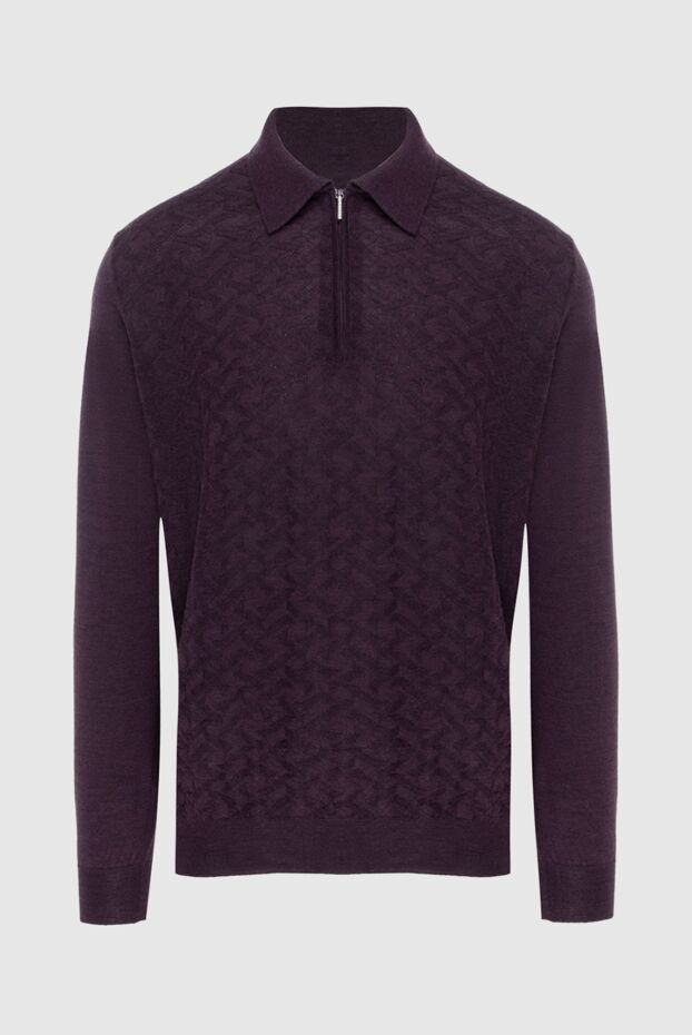 Cesare di Napoli men's long sleeve purple textured patterned polo shirt 172470 - photo 1