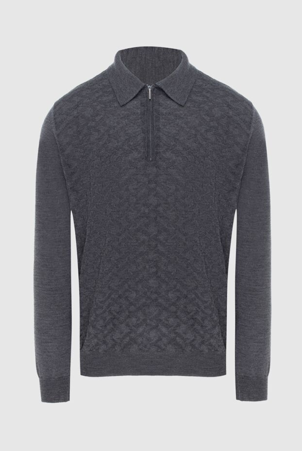 Cesare di Napoli men's long sleeve grey textured patterned polo shirt 172471 - photo 1