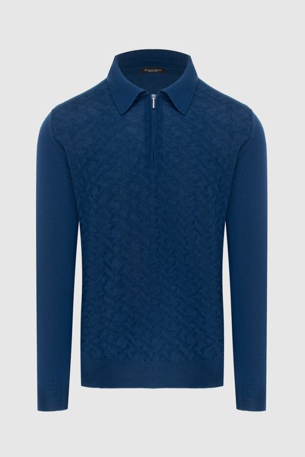 Cesare di Napoli men's long sleeve blue textured patterned polo shirt 172472 - photo 1