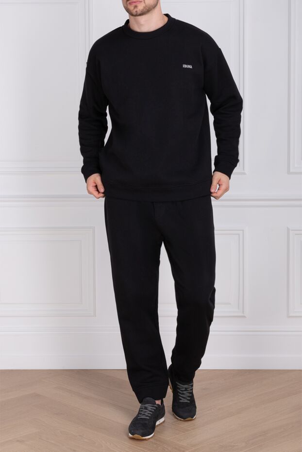 Ermenegildo Zegna логотиппен безендірілген свитшоты бар қара спорттық костюм ерлерге арналған 172511 - фото 2