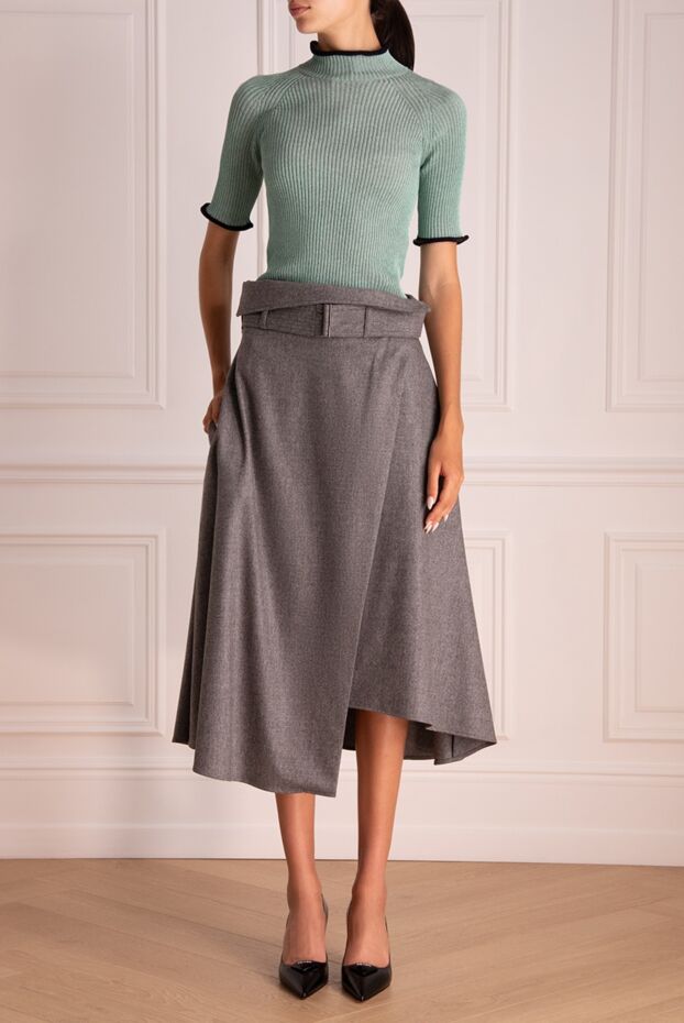 Lorena Antoniazzi gray wool midi skirt with asymmetrical hem and wide belt
 172514 - photo 2