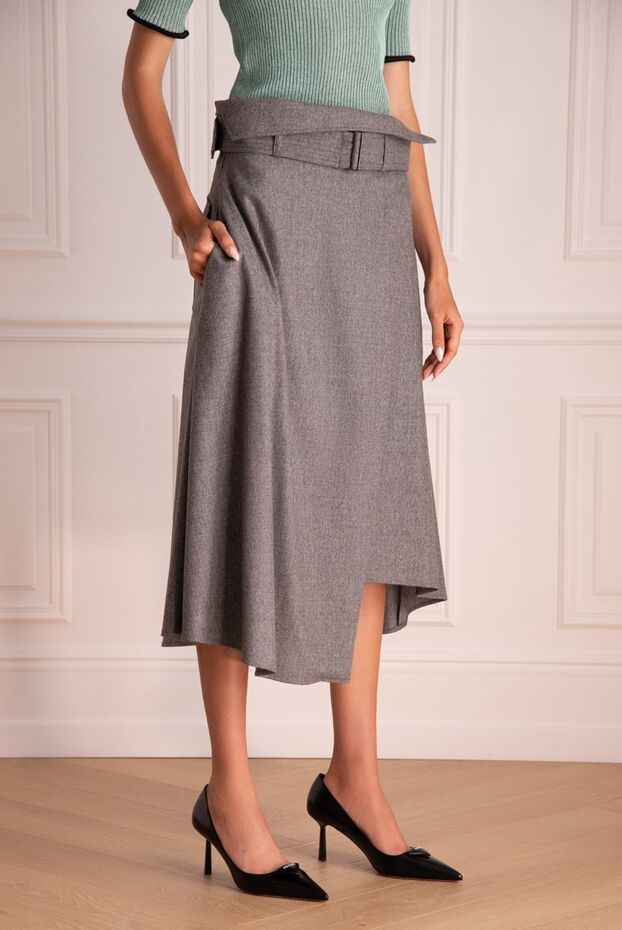 Lorena Antoniazzi gray wool midi skirt with asymmetrical hem and wide belt
 172514 - photo 3