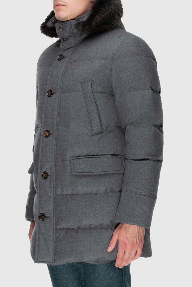 Moorer men's wool and cashmere down jacket with a zipper and buttons in gray 172530 - photo 3