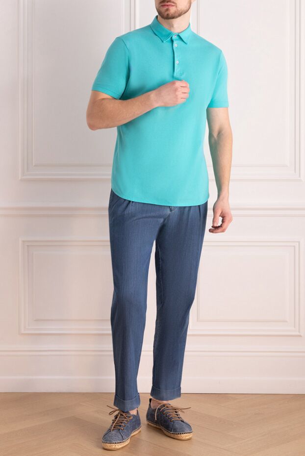 Loro Piana bright blue cotton polo shirt with buttons for men 172566 - photo 2