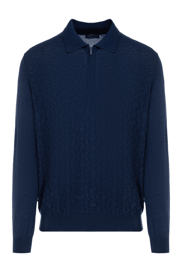 Cesare di Napoli men's long sleeve dark blue textured patterned polo shirt 172705 - photo 1